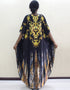 Women's African Print O-Neck Batwing Sleeve Loose Dress with Gold Floral Animal Pattern